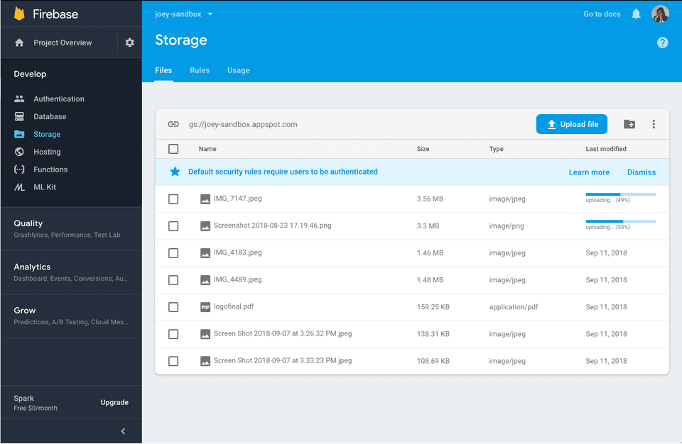 Cloud Storage for Firebase file upload